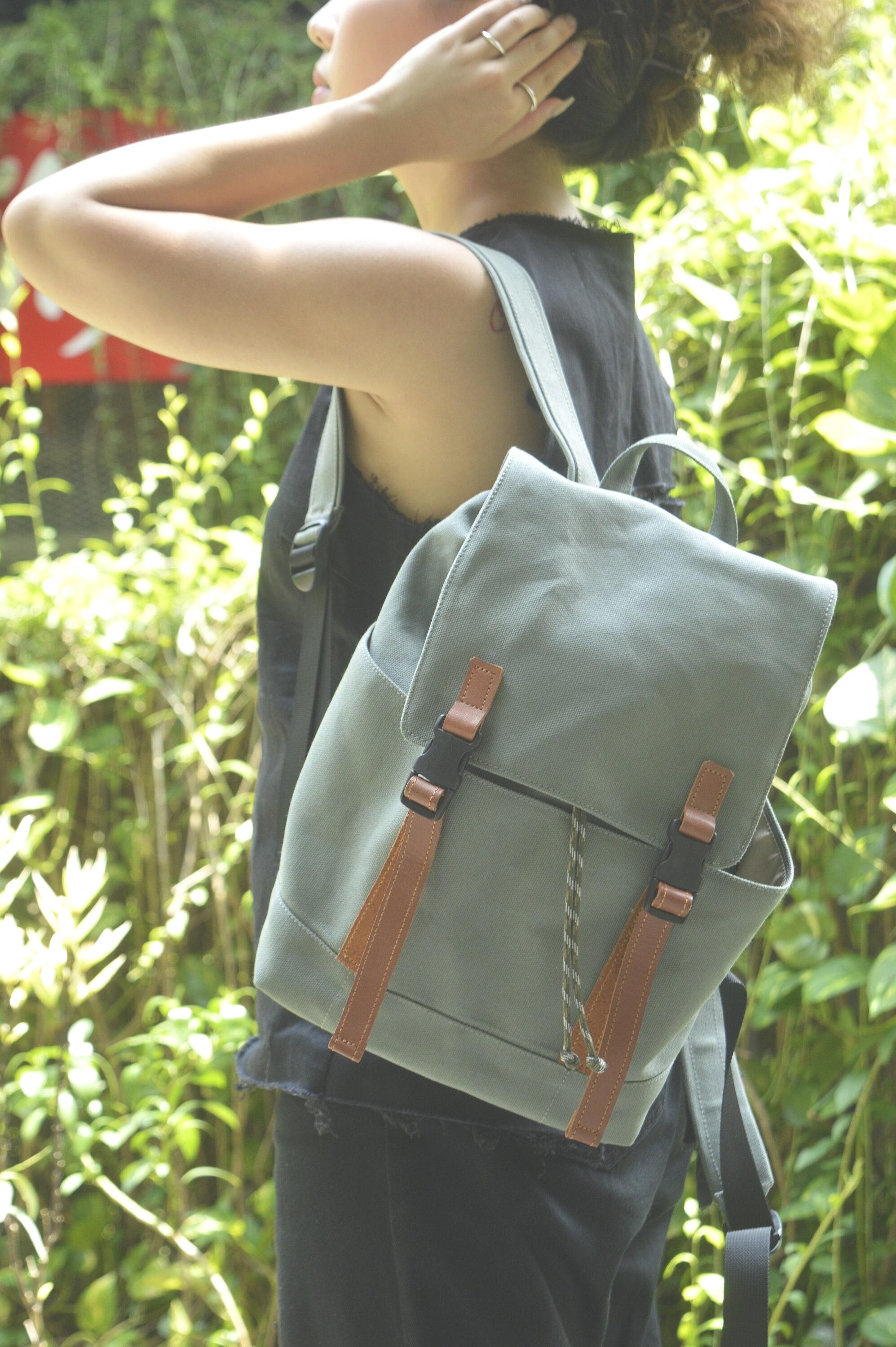 Morandi Backpack Small Travel Canvas Backpack: Water Resistant Leather Strap With Multi ...