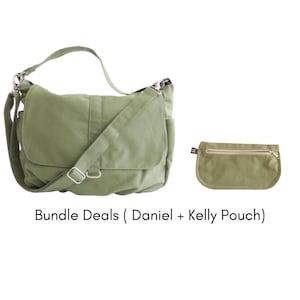 Smoke Green Messenger 15 Laptop Bag, Canvas Diaper Bag, Women Travel Crossbody Bag, Large and Roomy bag Gift For Her no.18 / DANIEL image 9