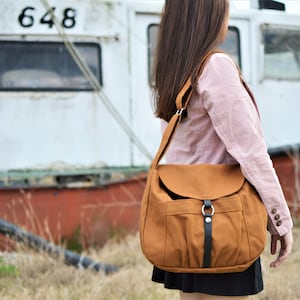 Canvas Zipper Crossbody Bag, Women Casual Messenger Bag , Water resistant Travel Shoulder Bag, Gift for her no.103 CLAIRE Honey Brown image 1