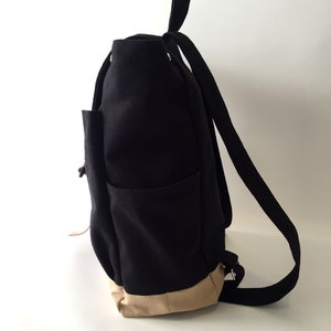 BLACK Canvas Laptop Backpack, Zipper Diaper Bag Backpack, Unisex School backpack, Leather Backpack Women Travel backpack no.108 MARKEN image 4