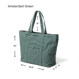 Travel Crossbody Zipper Canvas Tote Bag, Laptop Shoulder Bag, Waxed Canvas Water Resistant Messengers Bag 203 Tokyo Tote Amsterdam Green image 6
