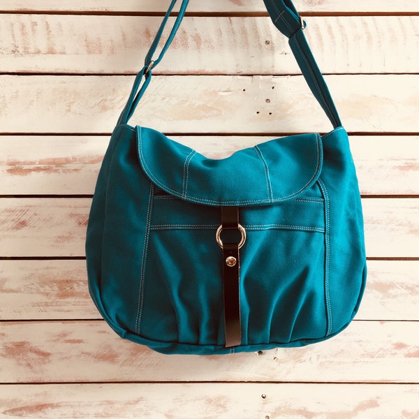 Borsa a tracolla da donna con cerniera, borsa per pannolini Crossbody Hobo TEAL - no.103 CLAIRE