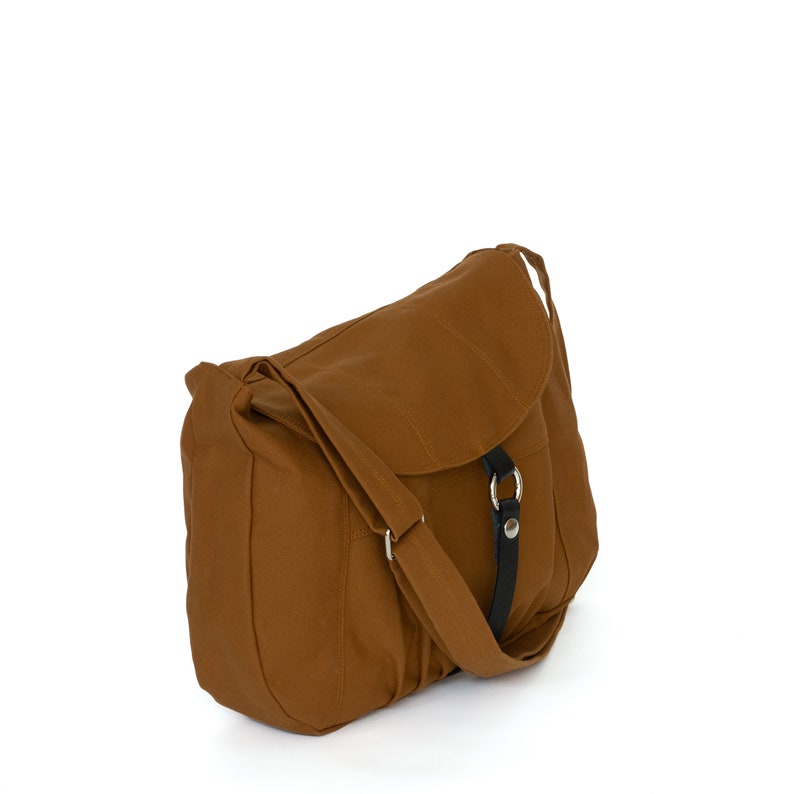 Canvas Zipper Crossbody Bag, Women Casual Messenger Bag , Water resistant Travel Shoulder Bag, Gift for her no.103 CLAIRE Honey Brown image 5
