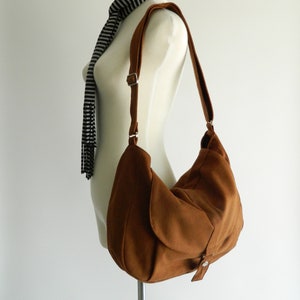 Brown Cognac canvas Messenger bag for women, Canvas travel Shoulder bag, Crossbody diaper bag, purse Gift for her, School Bag-no.12 KYLIE image 5