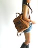 Travel Diaper bag Backpack , carry on backpack , Zipper Leather Strap Backpack , School laptop Satchel Backpack - COGNAC BROWN/no.102 -TANYA 