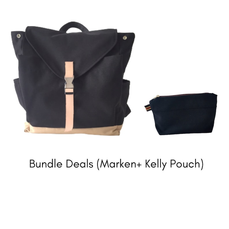 BLACK Canvas Laptop Backpack, Zipper Diaper Bag Backpack, Unisex School backpack, Leather Backpack Women Travel backpack no.108 MARKEN image 9