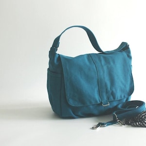 Sac à langer Femme Tous les jours Messenger Sac de travail Toile CrossBody Sac de voyage poches latérales -TEAL no.18 DANIEL