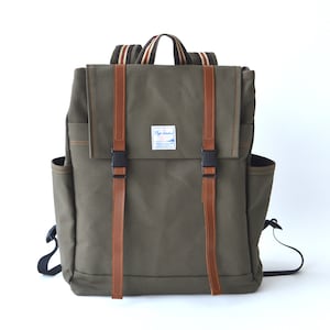 Zaino da viaggio in tela verde militare, zaino per laptop da lavoro quotidiano, zaino unisex resistente all'acqua, zaino leggero per pannolini-CARTER 308