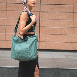 Reise Crossbody Reißverschluss Canvas Einkaufstasche, Laptop Umhängetasche, Gewachste Leinwand Wasserfest Messenger Bag - 203 Tokyo Tote - Amsterdam Green