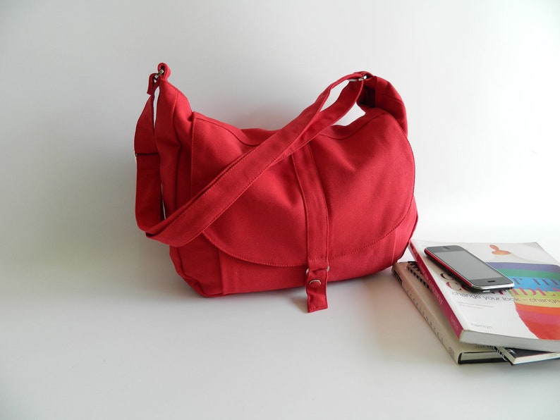Women Canvas Messenger bag, Diaper Shoulder bag, Back to school laptop bag, Everyday crossbody work bag no.12 KYLIE RED bag only