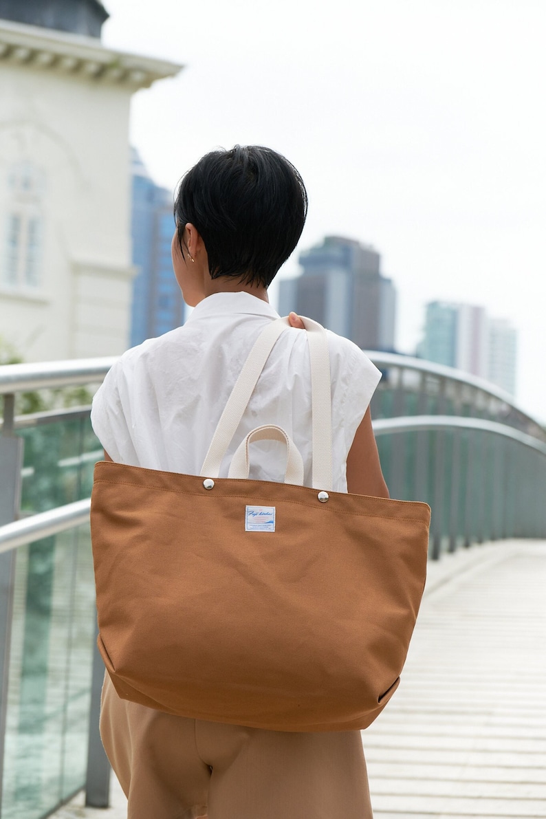 Large canvas Market tote bag, Diaper bag in Cognac Brown, grocery shopping Shoulder bag, Teacher library tote bag Victoria tote 202 image 1