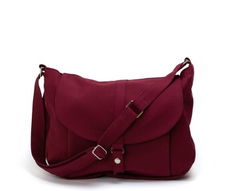 Rose red Canvas Messenger Diaper Bag, Vegan Laptop Shoulder Bag, Travel Handbag for her - Water resistant / Rose Red - no.12 KYLIE