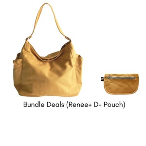 May include: A mustard yellow canvas tote bag with a single shoulder strap and a matching mustard yellow zippered pouch. Bundle Deals (Renee+ D- Pouch)