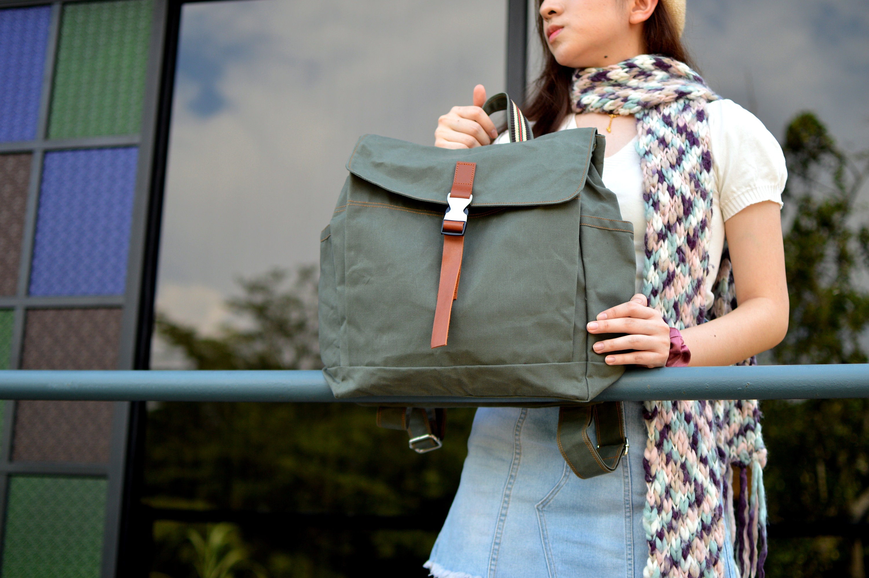 olive green backpack purse