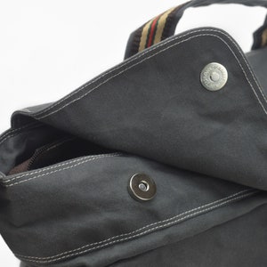 Waxed Canvas Messengers bag, Back to school Collage Laptop messenger bag, Casual Unisex Overnight Travel bags Gray no.104 MACKENZIE image 7
