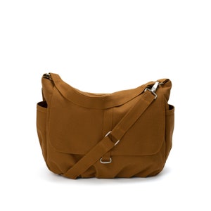 Women canvas messenger diaper bag in Brown, Cotton Water resistant Travel Crossbody Bag, Back to School laptop Shoulder bag - no.18 DANIEL