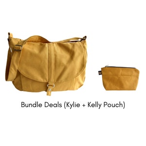 Travel Messenger Bag in Mustard, Women Canvas crossbody diaper bag, Shoulder bag , Vegan School laptop bag, Personlize gift set no.12 KYLIE image 10