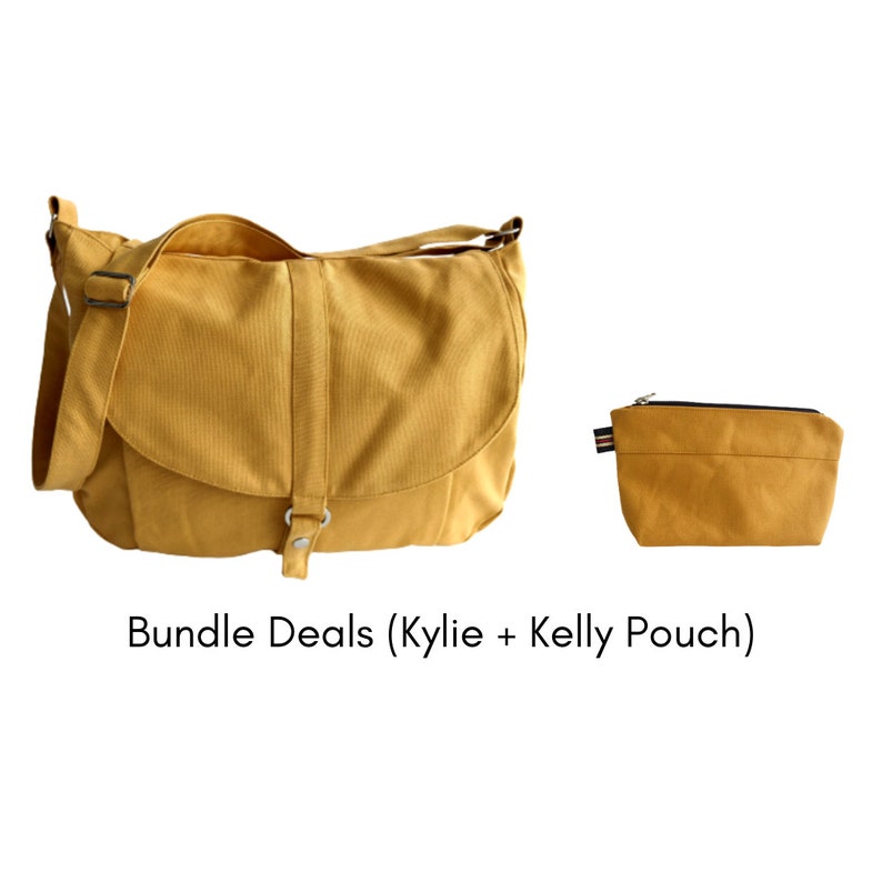 Borsa a tracolla da viaggio in senape, borsa per pannolini a tracolla in tela da donna, borsa a tracolla, set regalo Personlize n.12 KYLIE immagine 10