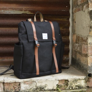 Travel canvas backpack in black, School Everyday Laptop Backpack, Unisex Water Resistant Backpack, Diaper Backpack - CARTER 308