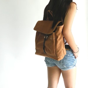 Travel Diaper bag Backpack , carry on backpack , Zipper Leather Strap Backpack , School laptop Satchel Backpack COGNAC BROWN/no.102 TANYA image 3