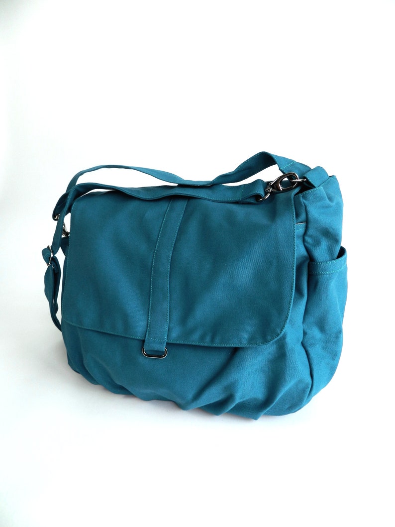 Diaper Bag Women Every Day Messenger Work Bag, Canvas CrossBody Travel bag side pockets, Canvas Bag for 15 Laptop TEAL no.18 DANIEL bag only