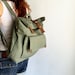 Olive Canvas Back to school laptop backpack , leather strap diaper Backpack Purse, Travel leather backpack for women - no.105 ALLISON
