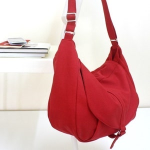 Women Canvas Messenger bag, Diaper Shoulder bag, Back to school laptop bag, Everyday crossbody work bag no.12 KYLIE RED image 2