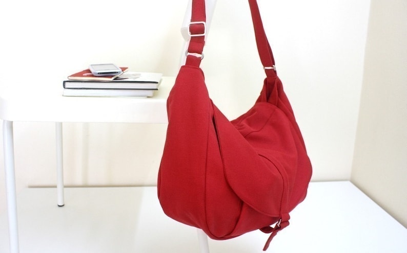 Women Canvas Messenger bag, Diaper Shoulder bag, Back to school laptop bag, Everyday crossbody work bag no.12 KYLIE RED image 2
