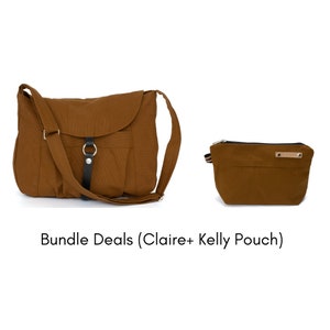 Canvas Zipper Crossbody Bag, Women Casual Messenger Bag , Water resistant Travel Shoulder Bag, Gift for her no.103 CLAIRE Honey Brown image 10