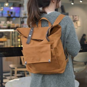 Sac à dos en toile pour ordinateur portable scolaire pour femmes, sac à dos de voyage à couches résistant à l'eau-no 105 ALLISON marron miel