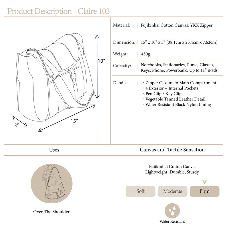 Water resistant Canvas Messenger Bag in Gray, Zipper Crossbody Everyday Diaper bag , Travel Shoulder Bag , Gift for her no.103 CLAIRE image 8