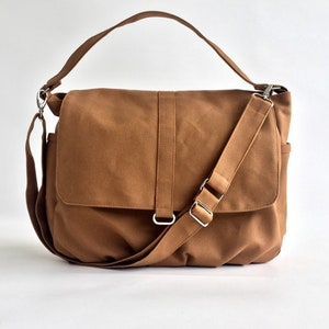 water resistant Zipper travel messenger bag, Women Canvas diaper bag messenger bag, personalize gift set no.18 DANIEL Honey brown image 3