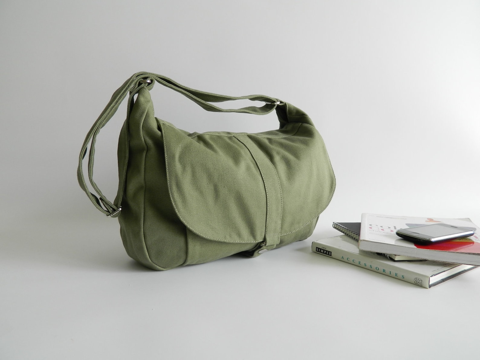 Smoke Green Canvas Crossbody Bag Women Travel Shoulder Bag Everyday