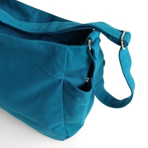 Women hobo diaper bag in Teal, Canvas large messenger with many pockets, top zipper clousure nappy bag messenger bag 101 image 5