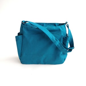 Women hobo diaper bag in Teal, Canvas large messenger with many pockets, top zipper clousure nappy bag messenger bag 101 bag only