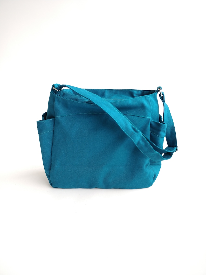 Women hobo diaper bag in Teal, Canvas large messenger with many pockets, top zipper clousure nappy bag messenger bag 101 bag only