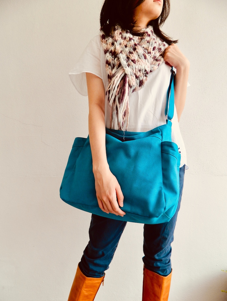 Women Hobo Diaper Bag TEAL Canvas Crossbody Bag Vegan Canvas Etsy