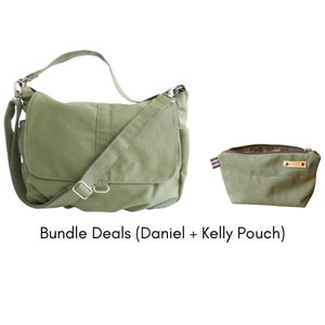 Smoke Green Messenger 15 Laptop Bag, Canvas Diaper Bag, Women Travel Crossbody Bag, Large and Roomy bag Gift For Her no.18 / DANIEL image 10