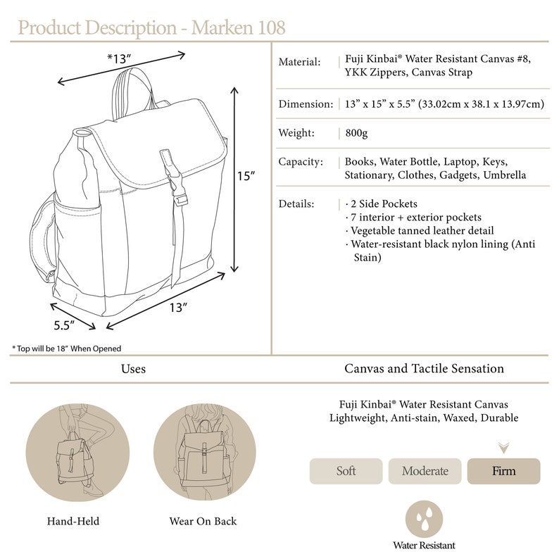 Women Canvas Diaper backpack in Rose Gold, Back to school laptop backpack , Everyday Large backpack water resistant no.108 Marken J image 10