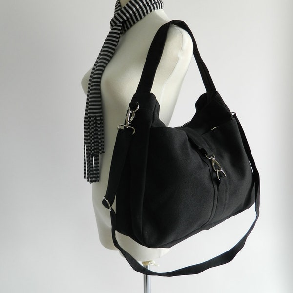 Black canvas messenger bags,vegan diaper bag,Travel tote bag, canvas cross body Purse, Women hobo bag /New Year Sale 30% - no.15 ASHLEY