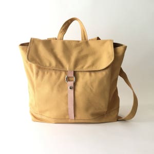 Women Canvas Leather Diaper bag Backpack Zipper Travel backpack 13 laptop School Backpack Satchel YELLOW MUSTARD no.102 TANYA bag only
