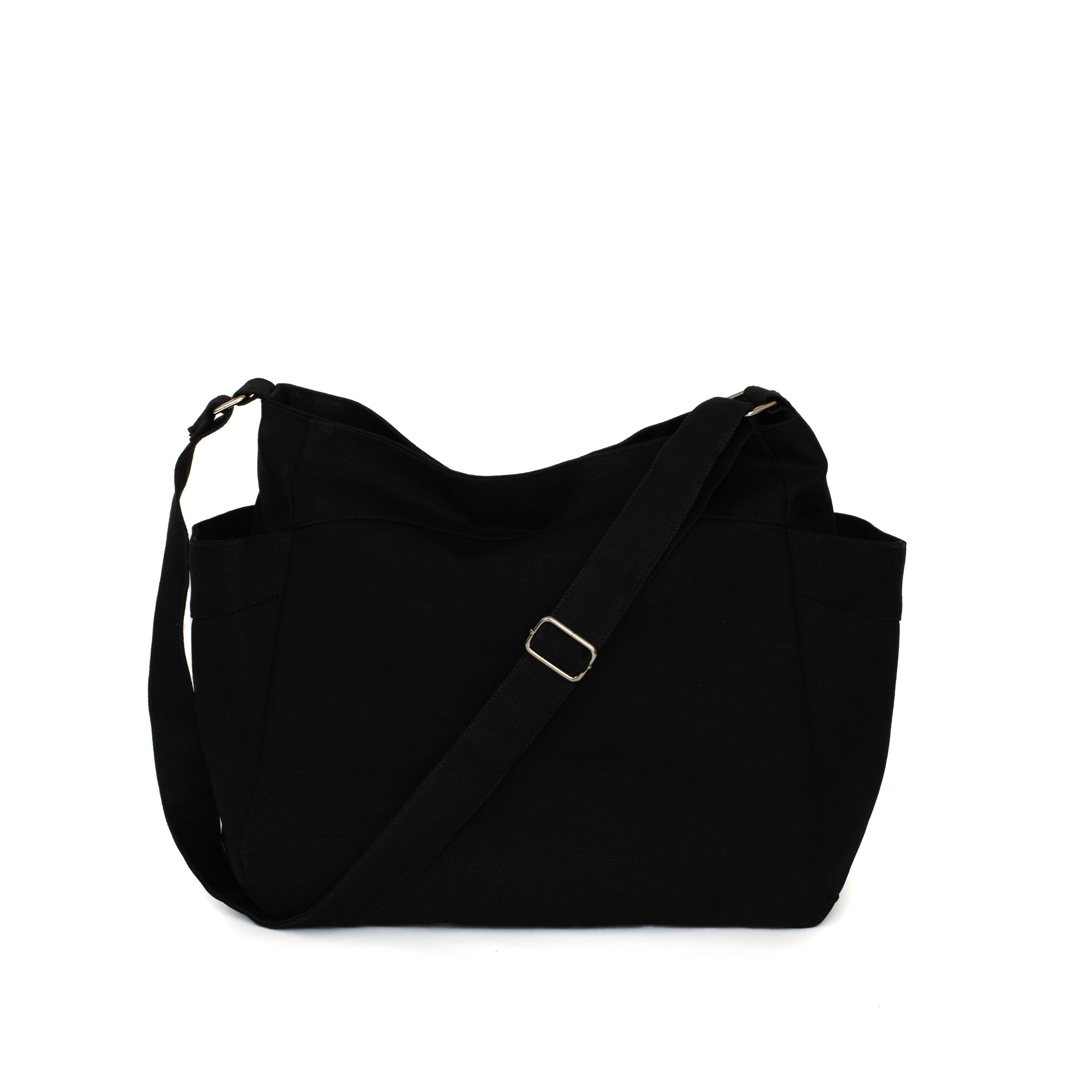 Black Canvas Messenger Shoulder Crossbody Large Bag for Travel and