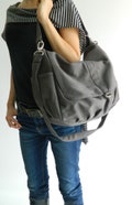 Women Gray canvas messenger bag , Water resistant Travel Crossbody shoulder bag, Back to school laptop bag with zipper - no.18/DANIEL