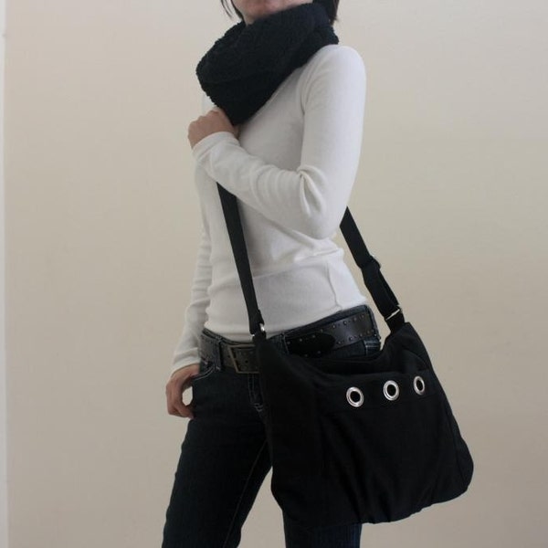 NERO Messenger leggero piccolo messenger Bag, borsa a tracolla grande tasca, Hobo Cross Body, regalo per lei, borse di tela  - no.16 DENISE
