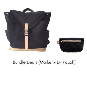 BLACK Canvas Laptop Backpack, Zipper Diaper Bag Backpack, Unisex School backpack, Leather Backpack Women Travel backpack no.108 MARKEN image 8