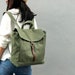 Laptop Canvas School Satchel Backpack, Minimalist Travel rucksack with zipper, Leather strap canvas diaper backpack/OLIVE GREEN-no.102 TANYA