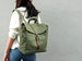 Laptop Canvas School Satchel Backpack, Minimalist Travel rucksack with zipper, Leather strap canvas diaper backpack/OLIVE GREEN-no.102 TANYA 