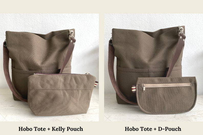 Casual hobo shoulder bag, leather strap Canvas tote bag, Gift for her women Tote bag, Canvas bucket bag with pocket and zipper Taupe Brown image 9