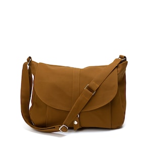 Women Messenger canvas bag, Honey Brown Travel Shoulder Bag, Diaper bag personalized gift for her- water resistant vegan bag KYLIE no-12