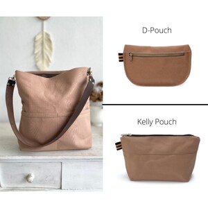 Women hobo shoulder bag, leather strap tote bag, Personalized Gift for her women Tote bag, Canvas bag with pocket and zipper Rose Gold image 6